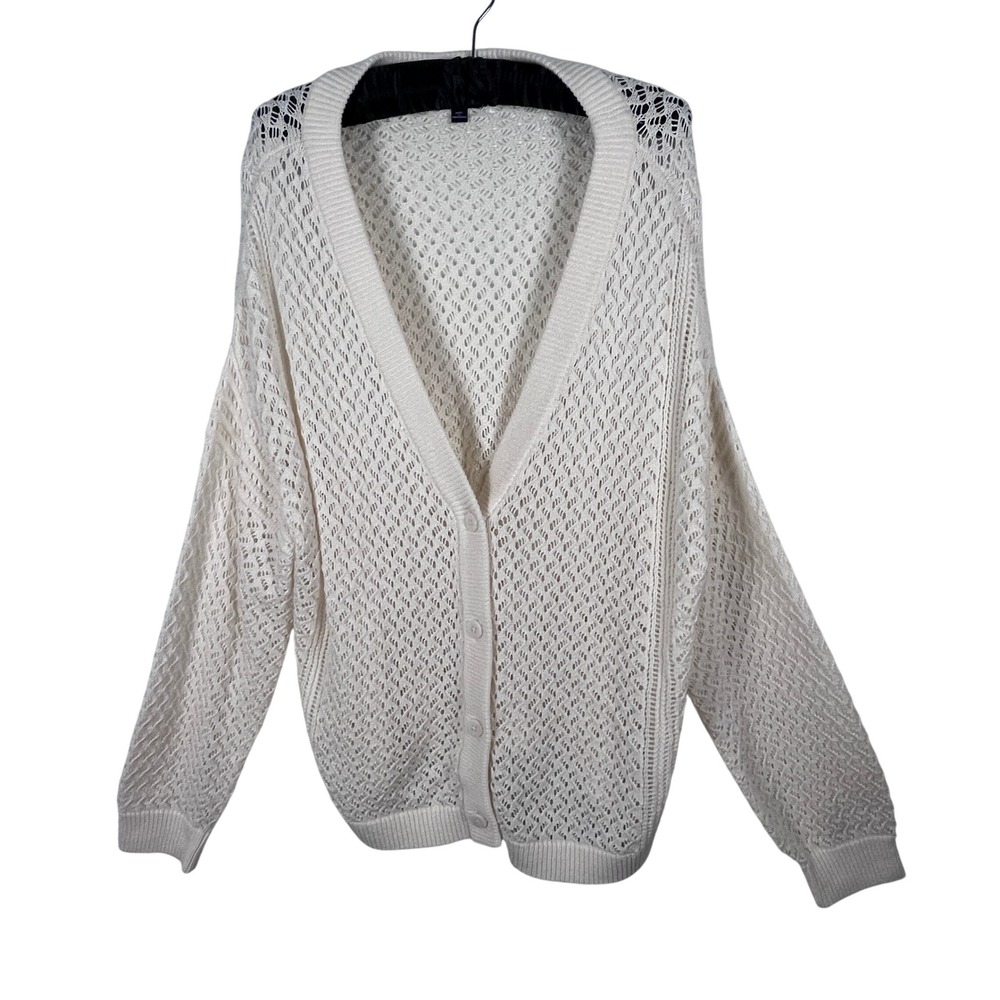 Splendid Crochet Cardigan Women L Cream Ivory Open Knit Cottagecore Classic